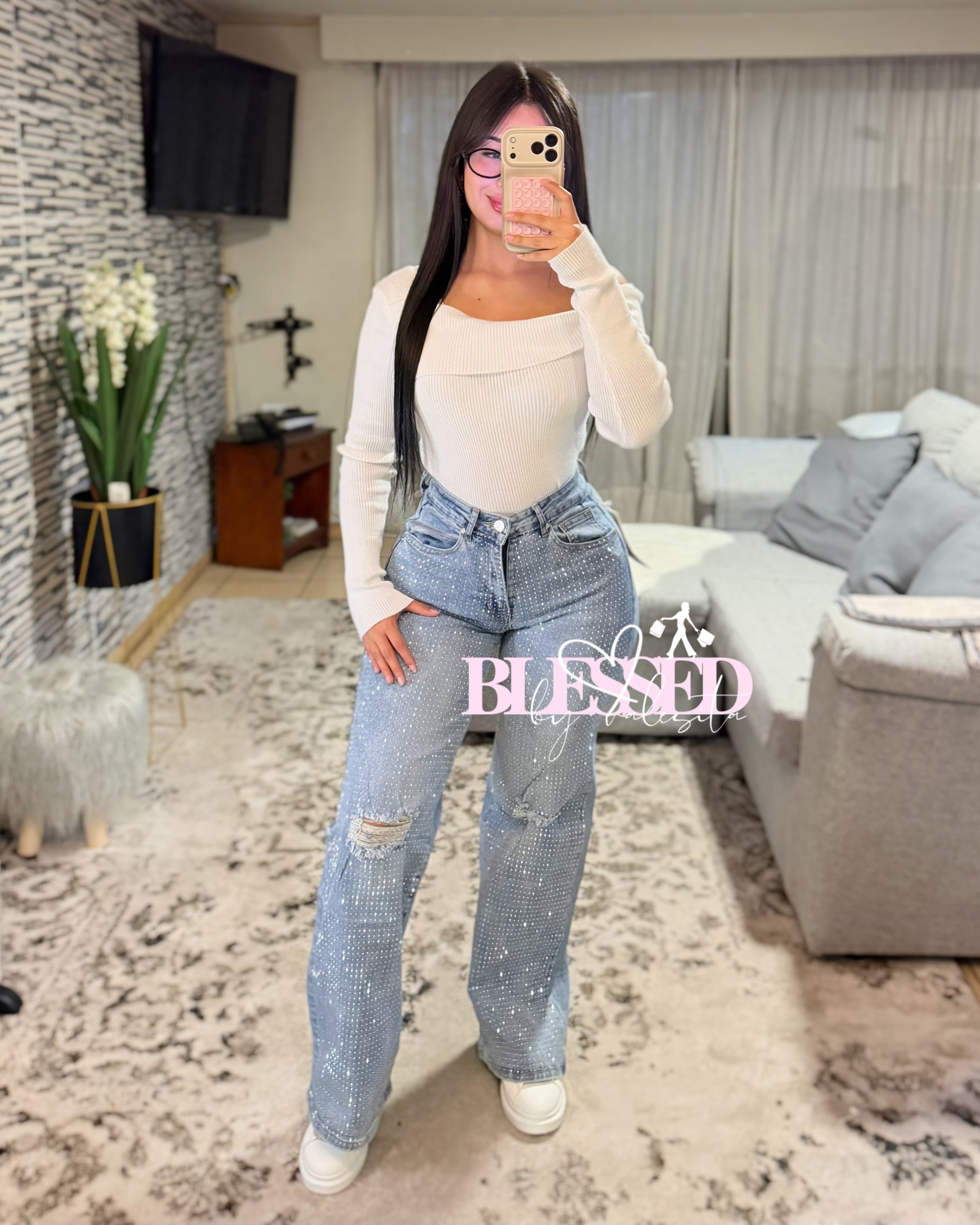 Jeans Wide Leg Strass - Cod #MB7031-2