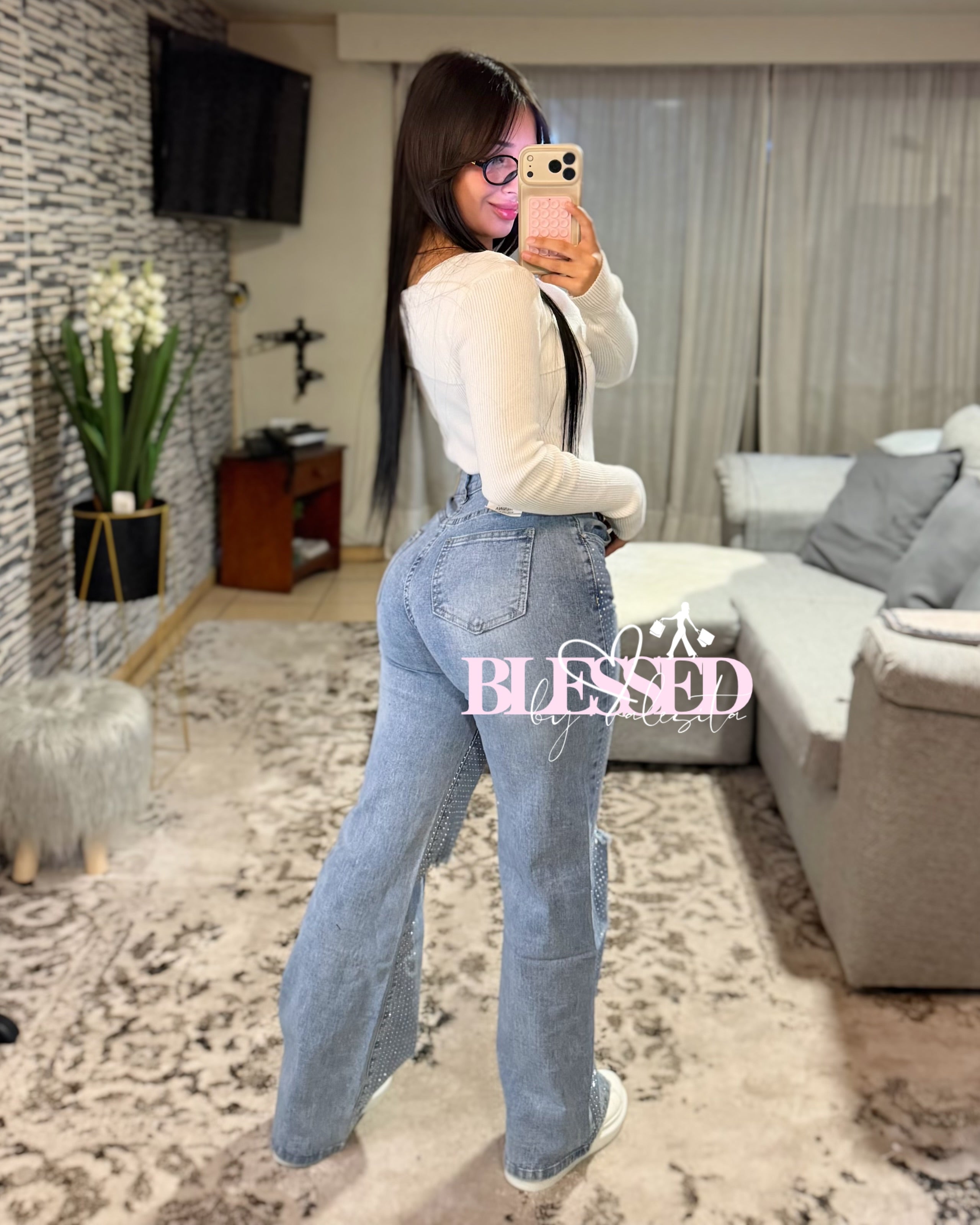 Jeans Wide Leg Strass - Cod #MB7031-2