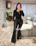Pantalón eco cuero flare - Menina